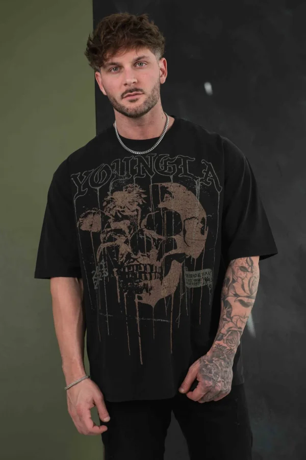 Youngla Shirts<4116-Floral Skull Tees