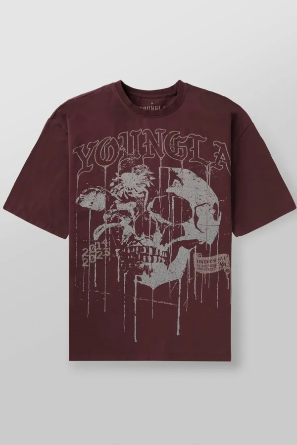 Youngla Shirts<4116-Floral Skull Tees