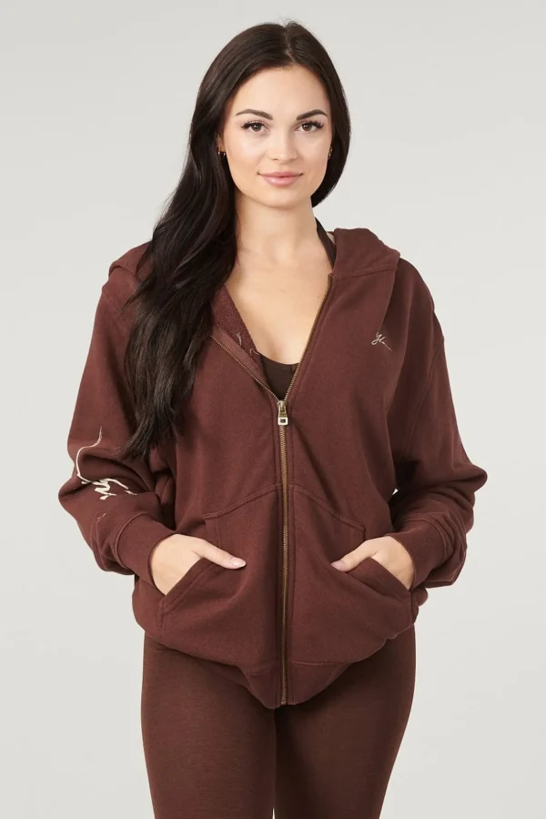 Youngla Outerwear<W519-Emblem Zip Up Hoodie